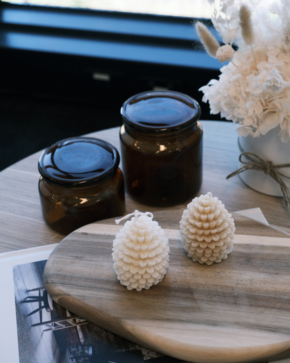 Glass jars with black lids