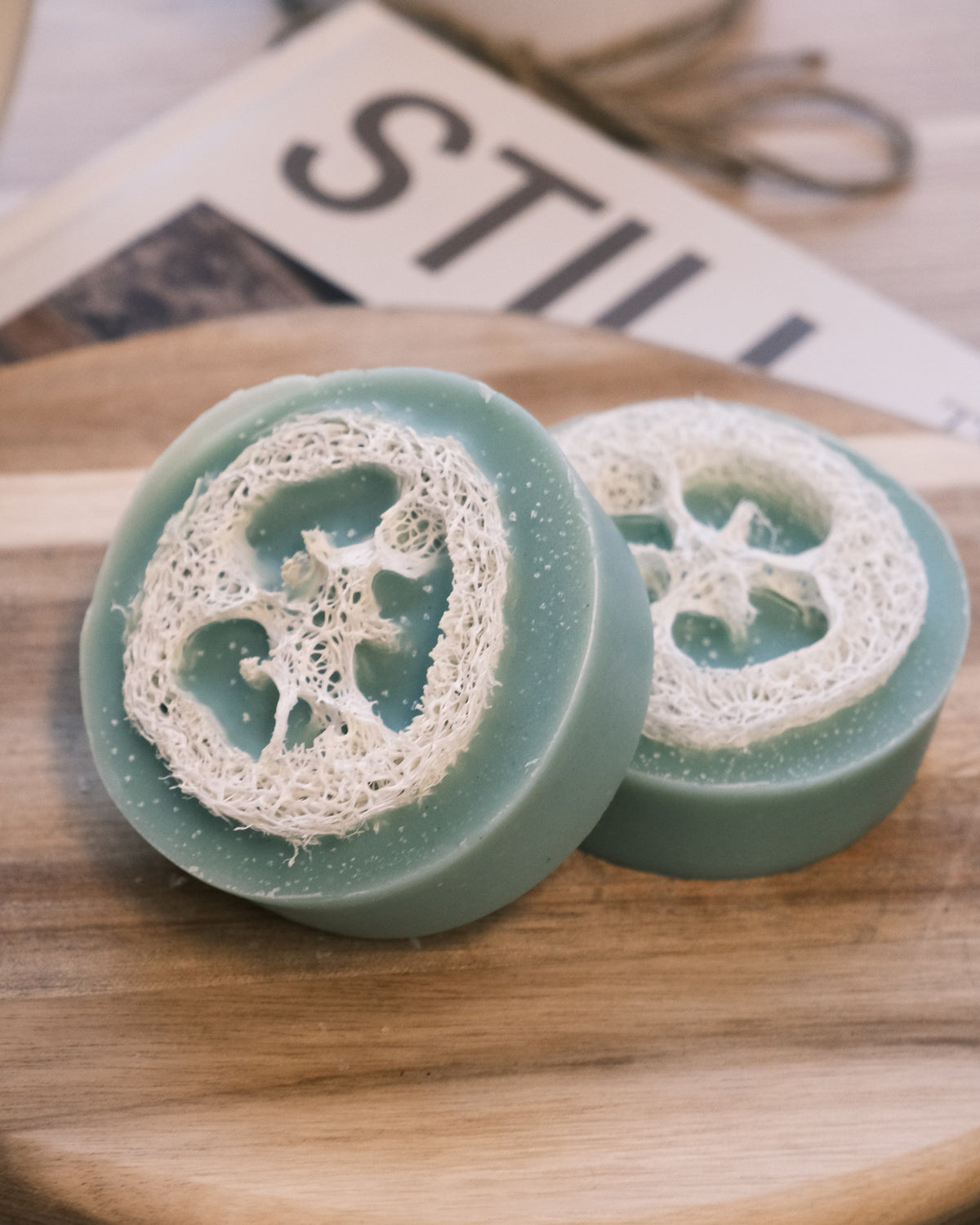 Two green loofah soa