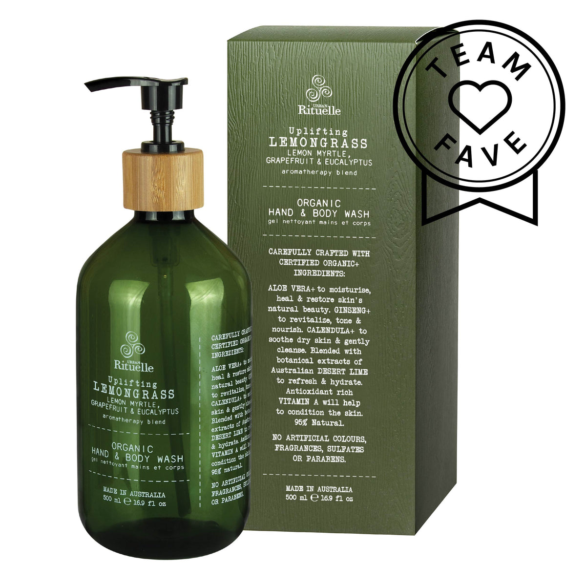 Lemongrass, Lemon Myrtle, Grapefruit & Eucalyptus Organic Hand & Body Wash 500ml